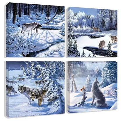 4pcs Tranquil Winter Land Wall Art Canvas Framed - Bella Home Decor