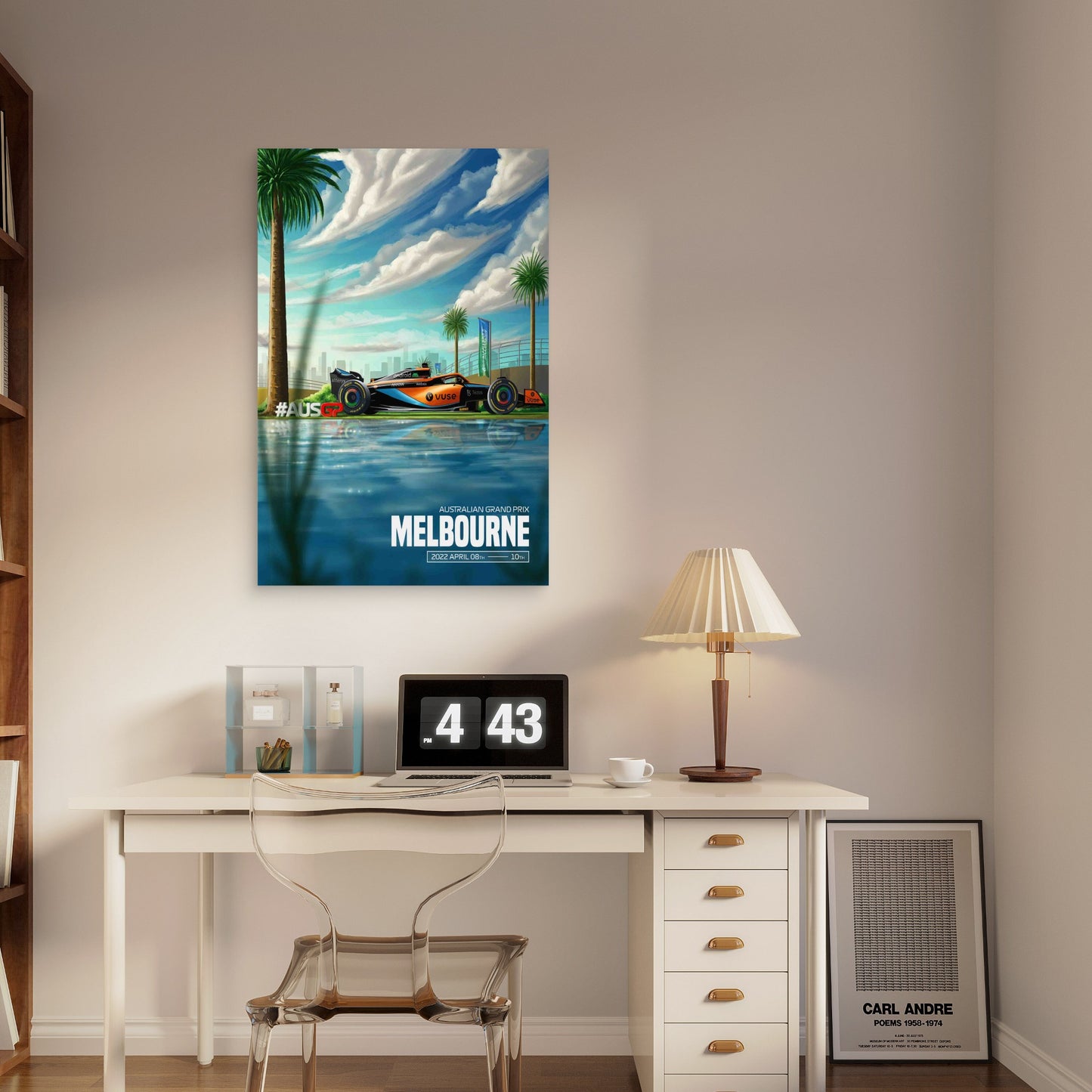 Orange Racing Car Melbourne Coastal Lakeside 60x90cm Metal Print Ready to Hang