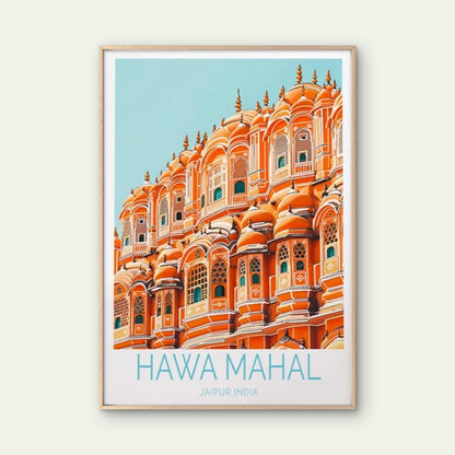 Hawa Mahal Jaipur India, Red Castle Art Travel Poster Print Wall Art - Bella Home Decor