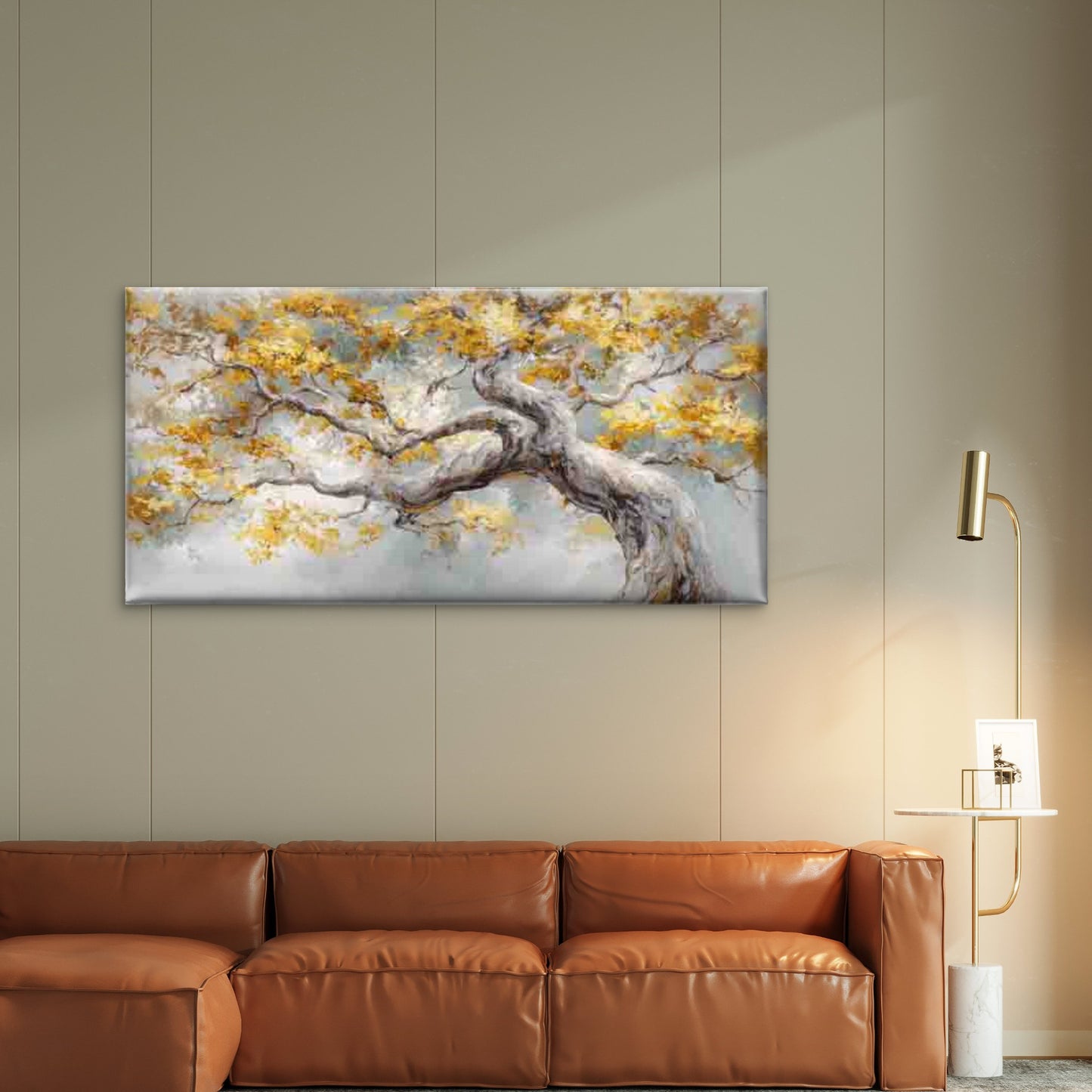 Nature, Featuring Golden Leaves Wall Art Canvas Office Home Room Framed 120x60cm - Bella Home Decor