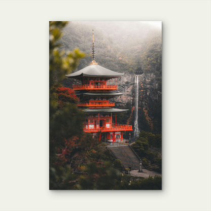 Seiganto-ji Pagoda with Nachi Falls, Japan 40x60cm Metal Print Ready to Hang