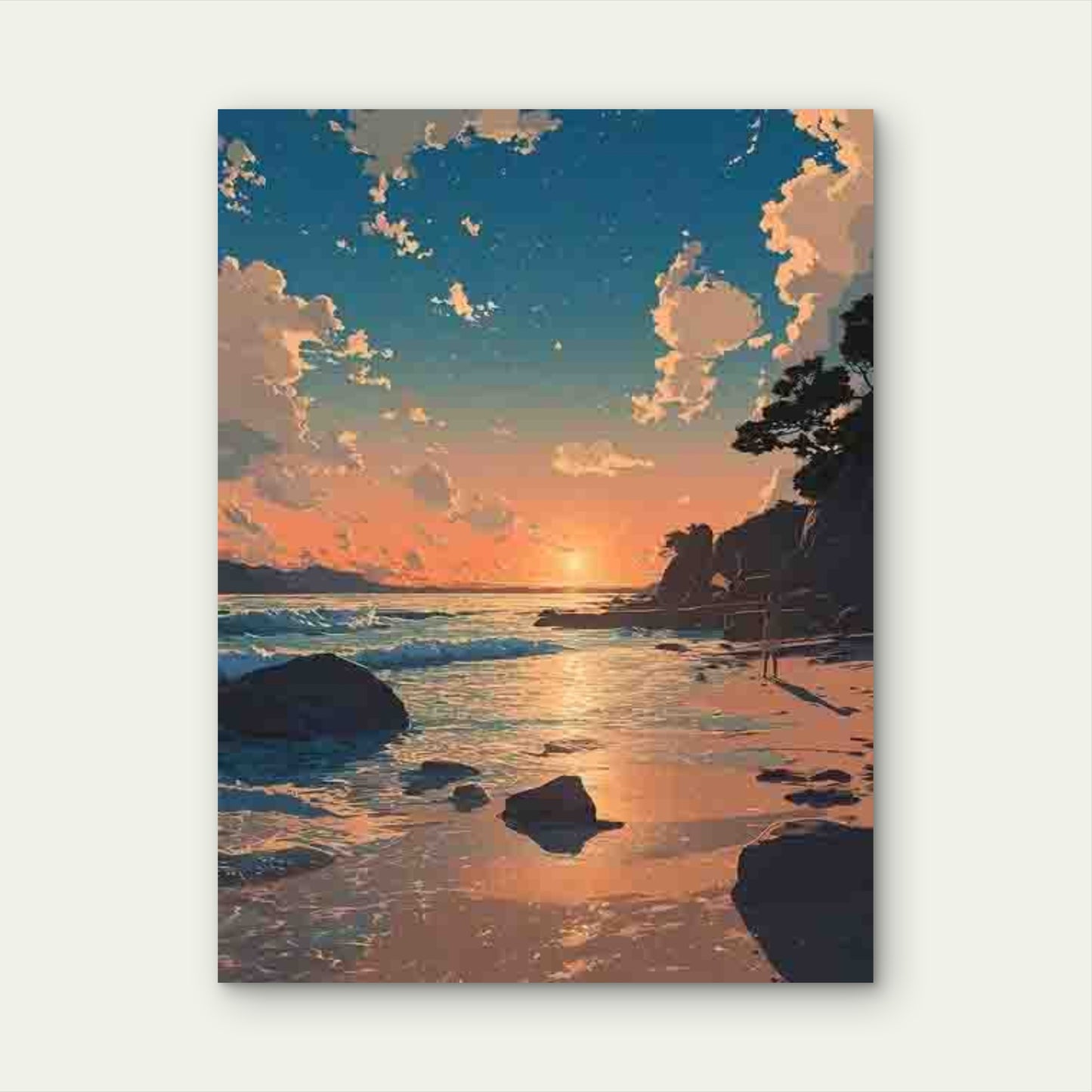 Manga-Style Artwork of a Japanese Sunset Beach 40x60cm Metal Print Ready to Hang - Bella Home Decor
