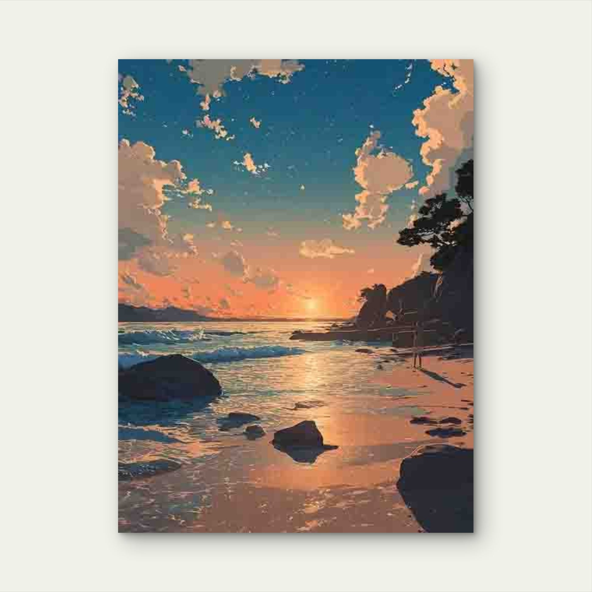 Manga-Style Artwork of a Japanese Sunset Beach 40x60cm Metal Print Ready to Hang - Bella Home Decor