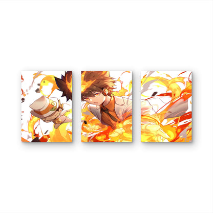 3pcs Kinetic Amber Inferno Monochrome Crimson Metal Print Ready to Hang Art