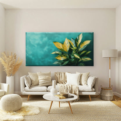 Golden Green Tropical Leaves Wall Art Canvas Office Home Room Framed 120x60cm