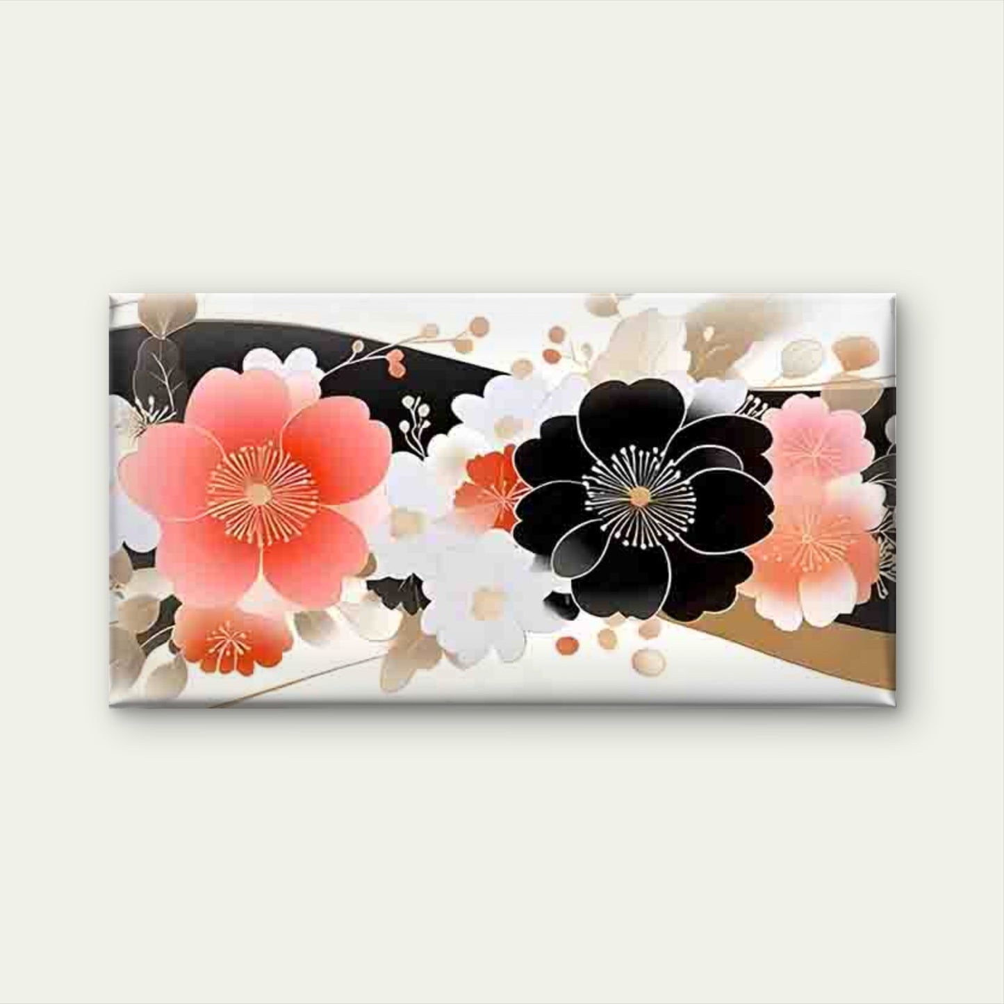Gold Lines and Multicolor Floral Wall Art Canvas Office Home Room Framed 120x60cm