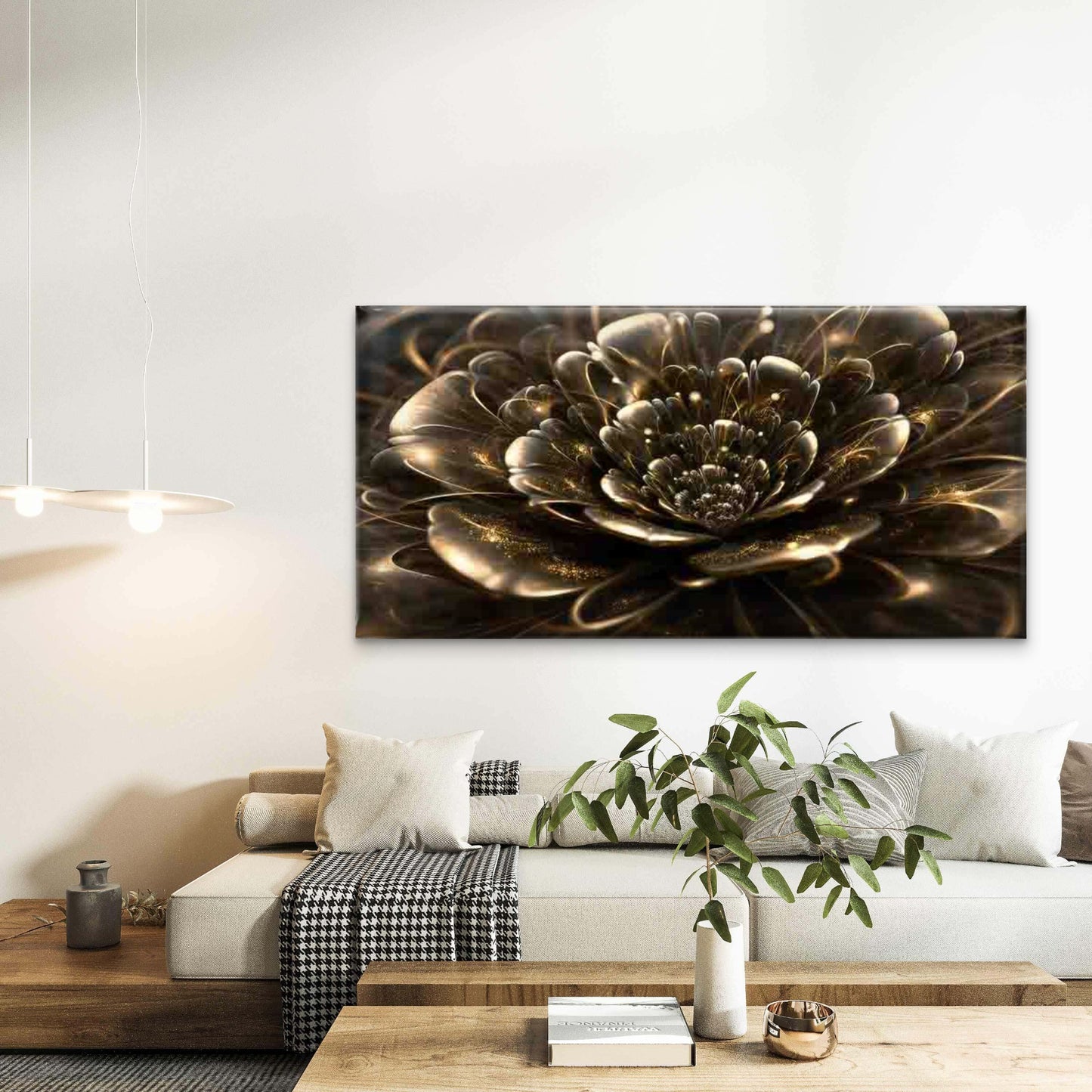 Abstract Golden Flower Wall Art Canvas Office Home Room Framed 120x60cm