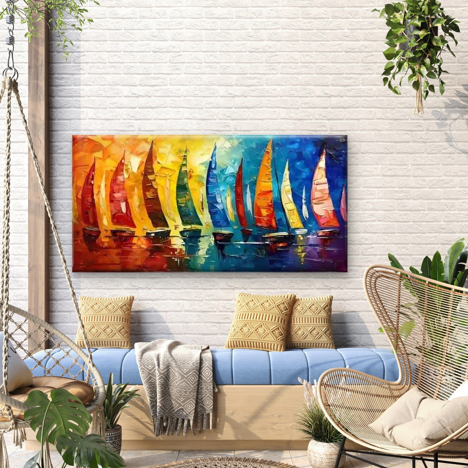 Colorful Sailboats On Water Wall Art Canvas Office Home Room Framed 120x60cm - Bella Home Decor
