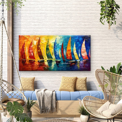Colorful Sailboats On Water Wall Art Canvas Office Home Room Framed 120x60cm - Bella Home Decor