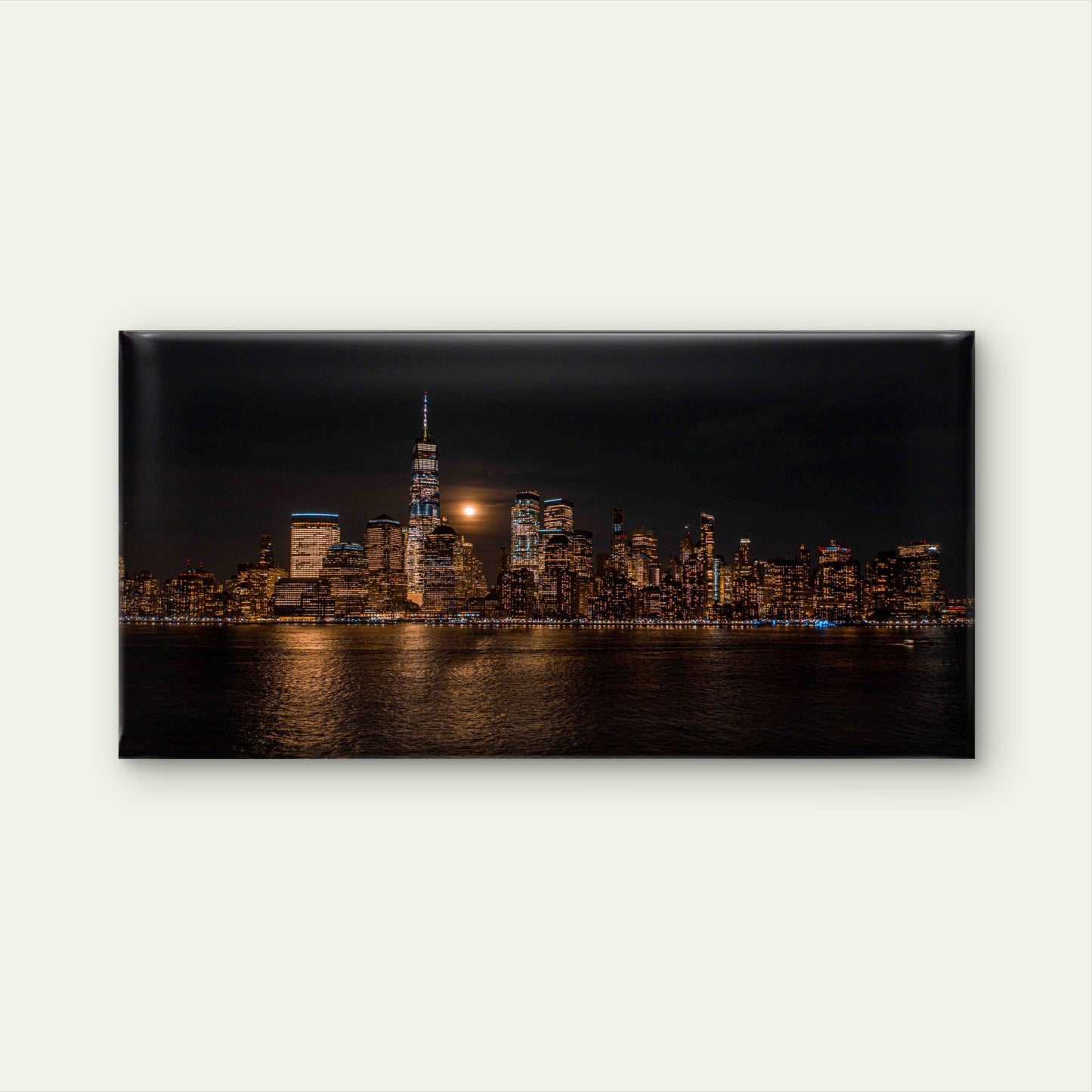 City Skyline at Night with Moon Wall Art Canvas Office Home Room Framed 120x60cm - Bella Home Decor