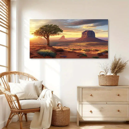 Scenic Dawn Scenery Desert Solitary Tree Rock Formations Wall Art canvas office home room framed 120x60cm - Bella Home Decor
