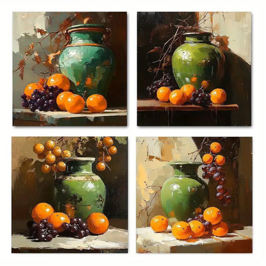 4pcs   Grape orange basin bottle Wall Art Canvas Framed