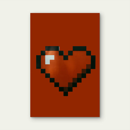 Red Pixel Art Heart 40x60cm Metal Print Ready to Hang