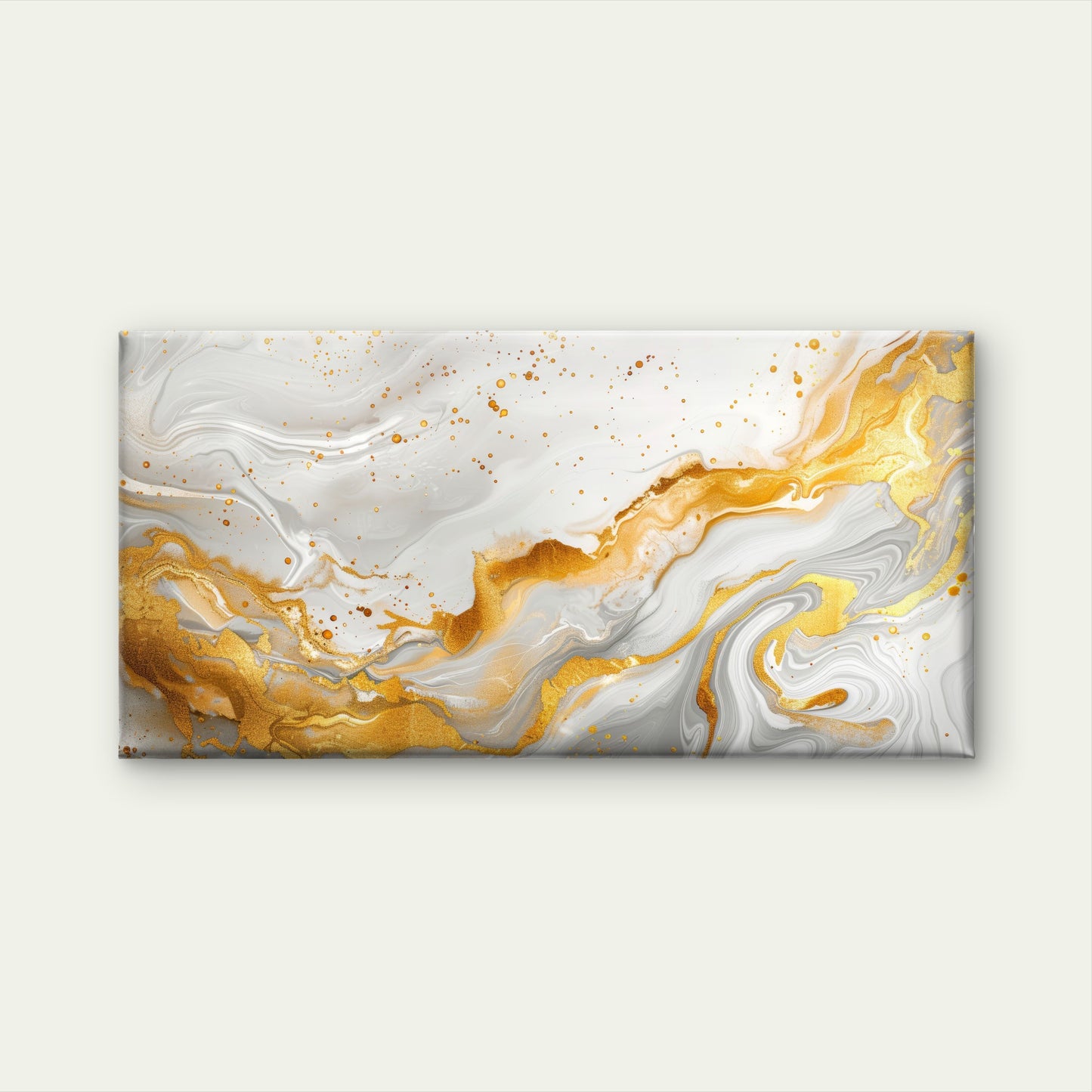 Modern Fluid Ink Gold White Metallic Wall Art Canvas Office Home Framed 120x60cm