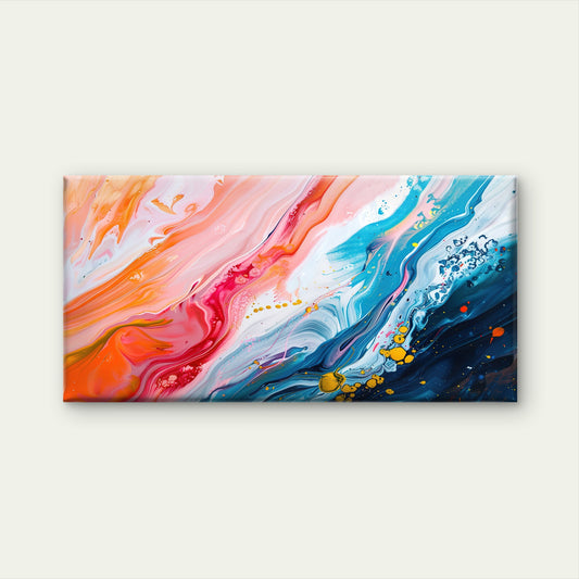 Vibrant Ocean Wave Swirl Gold Wall Art Canvas Office Home Room Framed 120x60cm