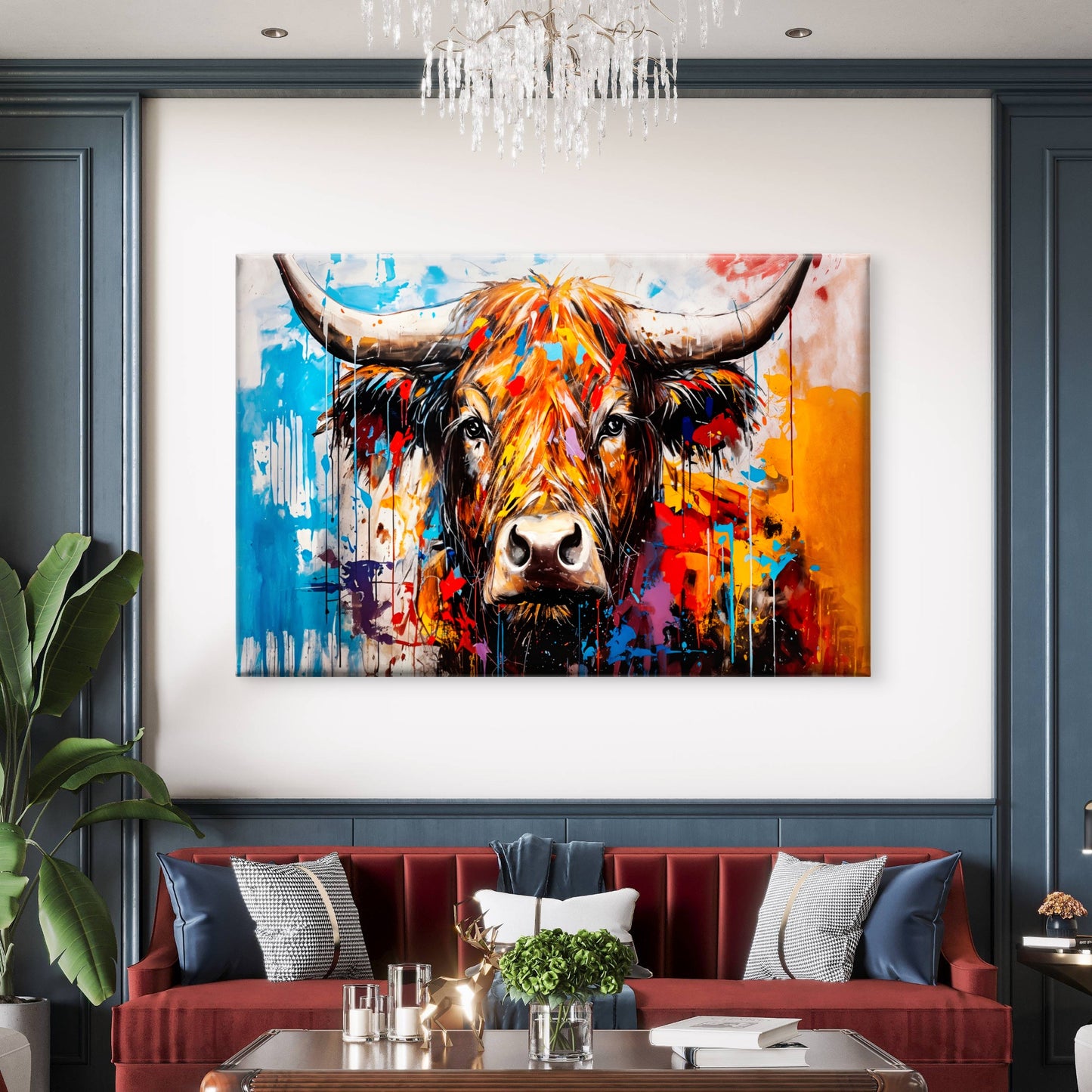 Multi-Color Abstract Highland Cow Wall Art Decor 100% Australian Made - Bella Home Decor