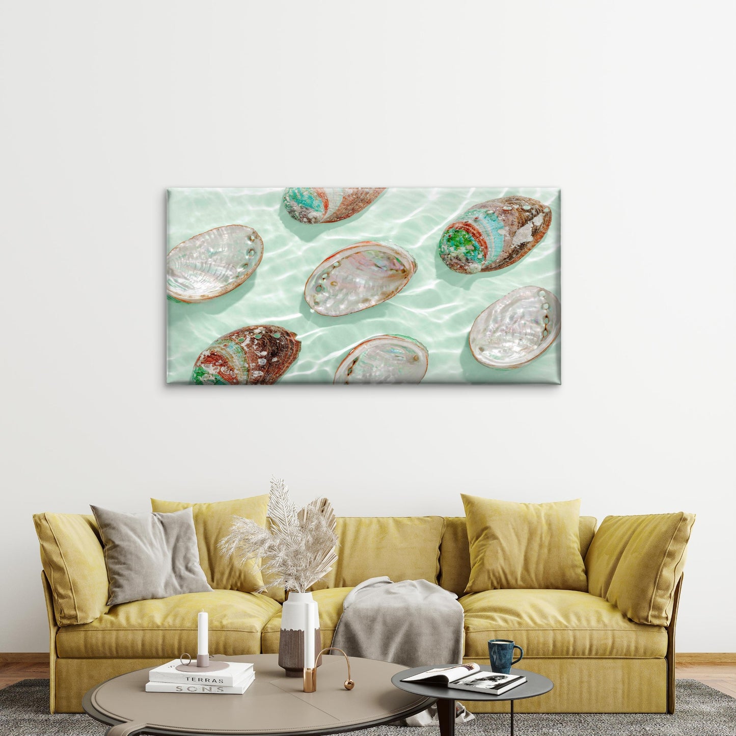 Marine Treasures Shimmering Wall Art Canvas Office Home Room Framed 120x60cm