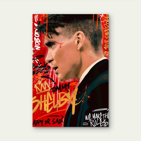 Suited Man Profile With Red Graffiti 40x60cm Metal Print Ready to Hang