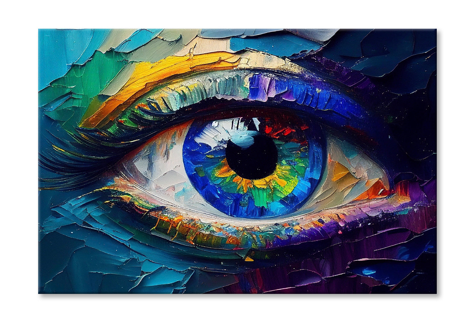 Abstract Colorful Eye Closeup Oil Painting Wall Art Limited Edition High Quality Print Stretched Canvas None