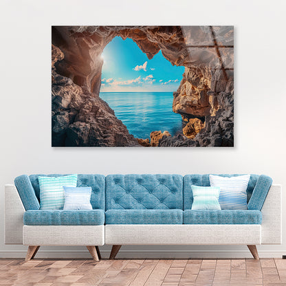 Scenic View of the Ocean with Rocks Acrylic Glass Print Tempered Glass Wall Art 100% Made in Australia Ready to Hang - Bella Home Decor
