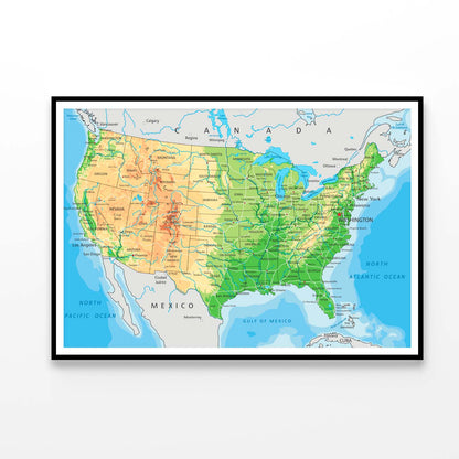 Detailed USA Physical Map Home Decor Premium Quality Poster Print Choose Your Sizes