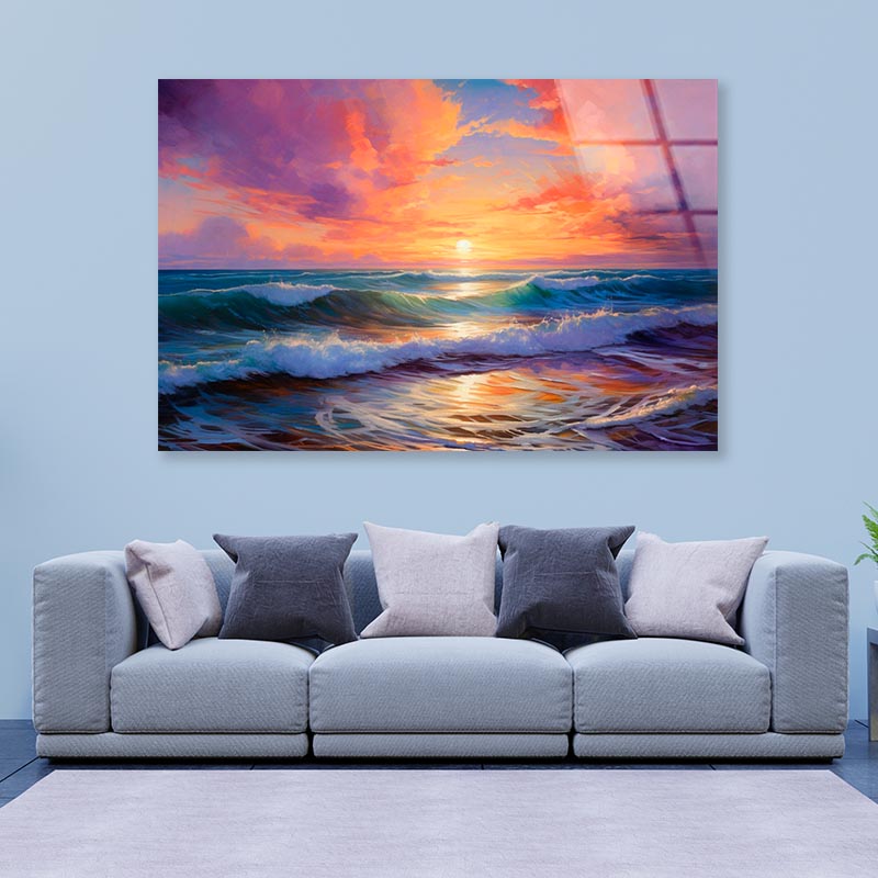 Mesmerizing Sunsets & Sea View Painting Coastal Horizons  Acrylic Glass Print Tempered Glass Wall Art 100% Made in Australia Ready to Hang