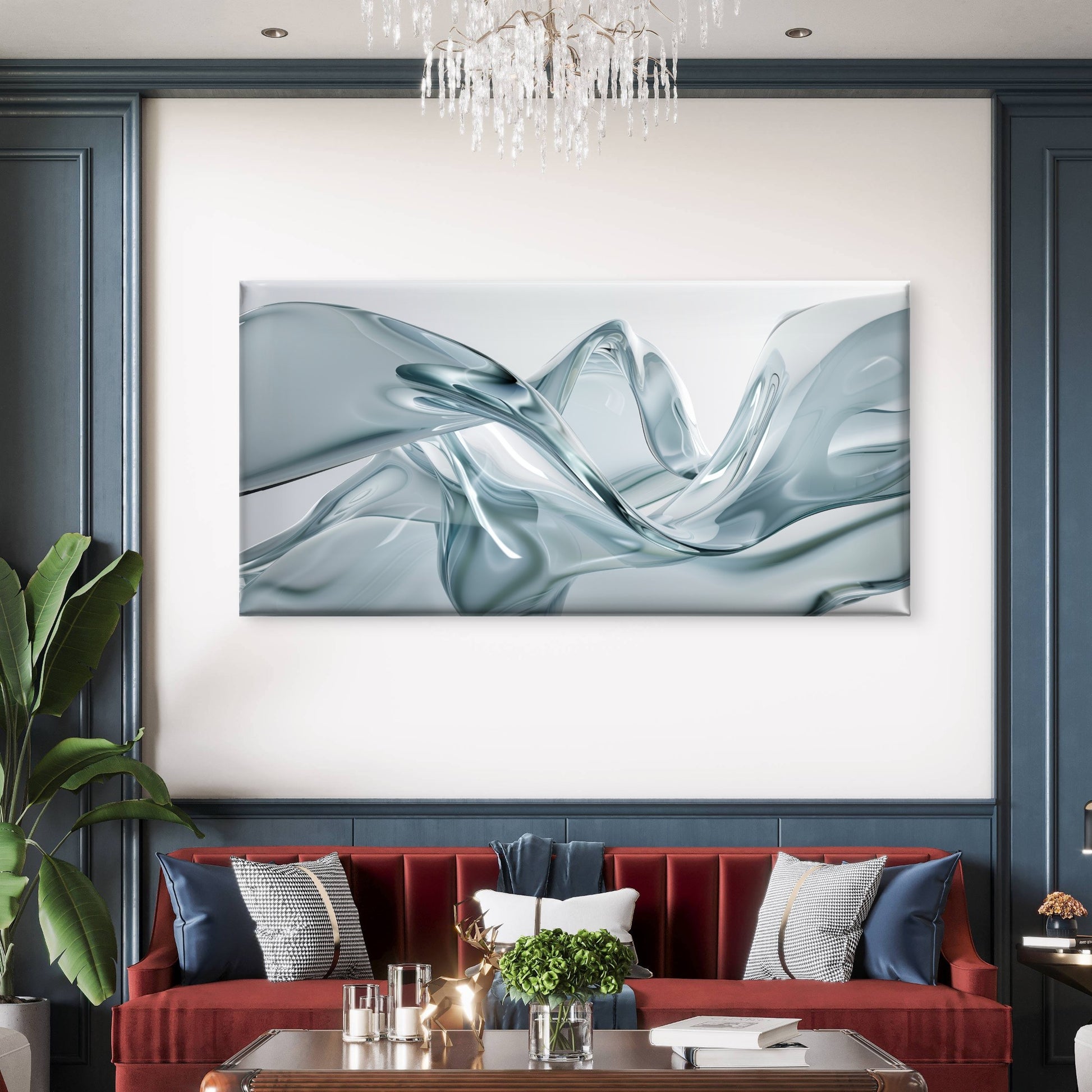 Liquid Glass Wave Flow Wall Art Canvas Office Home Room Framed 120x60cm - Bella Home Decor