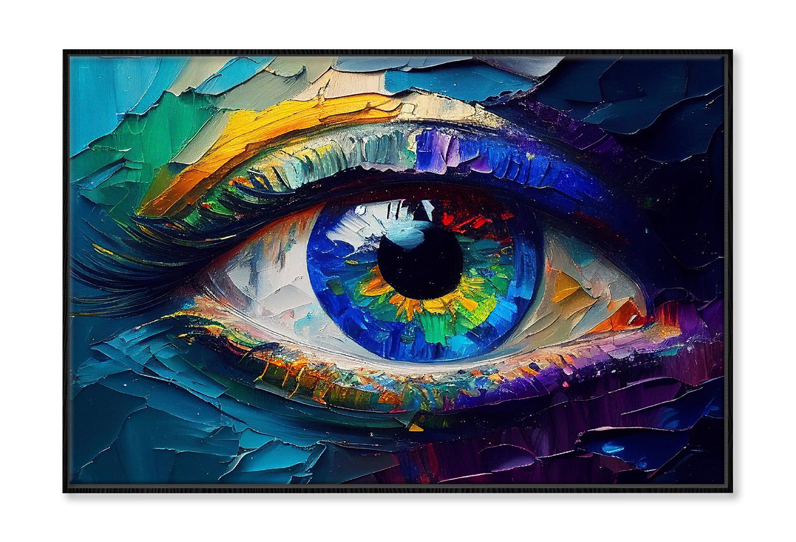 Abstract Colorful Eye Closeup Oil Painting Wall Art Limited Edition High Quality Print Canvas Box Framed Black