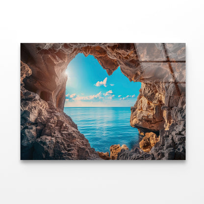 Scenic View of the Ocean with Rocks Acrylic Glass Print Tempered Glass Wall Art 100% Made in Australia Ready to Hang - Bella Home Decor