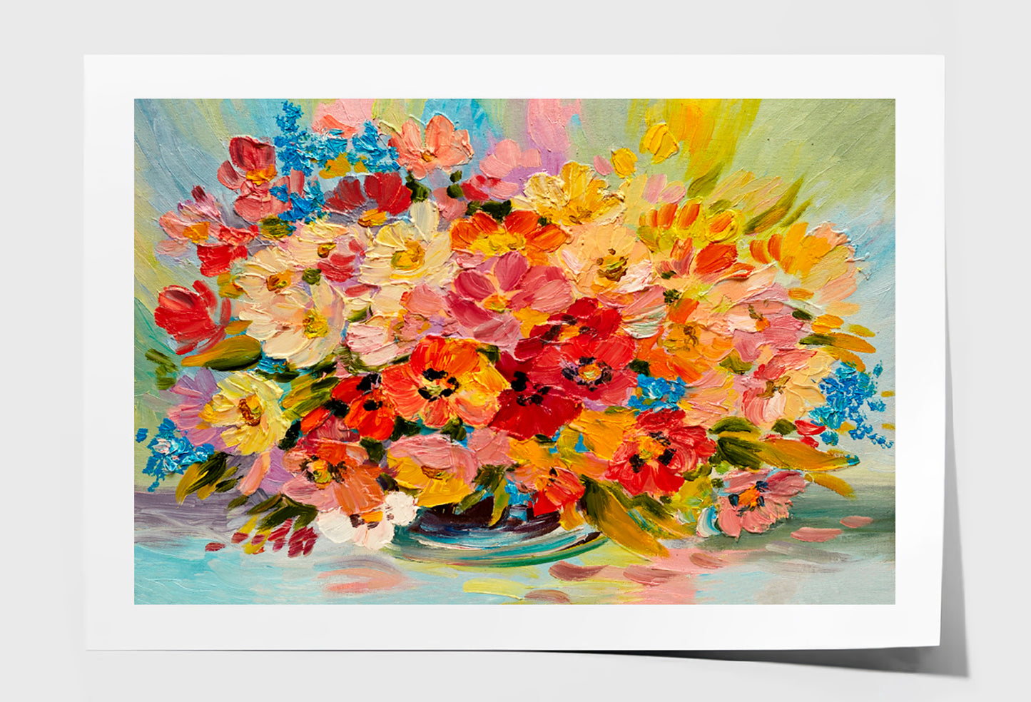 Colorful Bouquet Of Summer Flowers Oil Painting Limited Edition High Quality Print Unframed Roll Canvas None