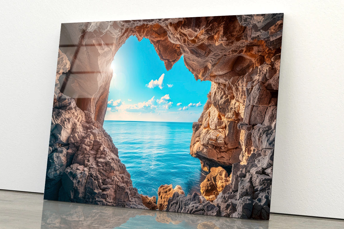 Scenic View of the Ocean with Rocks Acrylic Glass Print Tempered Glass Wall Art 100% Made in Australia Ready to Hang - Bella Home Decor