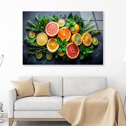 Citrus Fruit and Mint Sprigs  Acrylic Glass Print Tempered Glass Wall Art 100% Made in Australia Ready to Hang