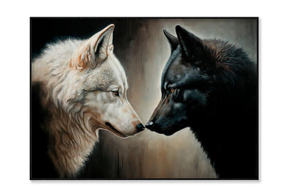 Two White and Black Wolves Facing Each Other Home Decor Premium Quality Poster Print Choose Your Sizes