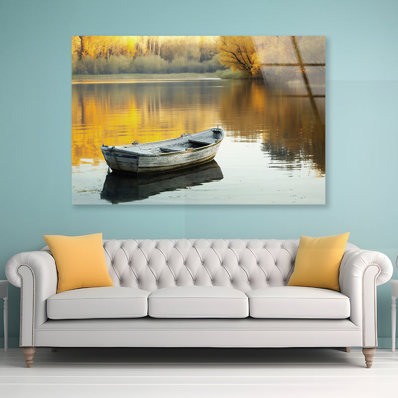 Boat, Lake & Trees Acrylic Glass Print Tempered Glass Wall Art 100% Made in Australia Ready to Hang - Bella Home Decor