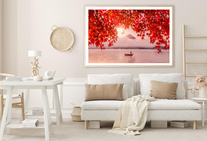 Red Autumn Leaves, Boat and Mountain Fuji Home Decor Premium Quality Poster Print Choose Your Sizes