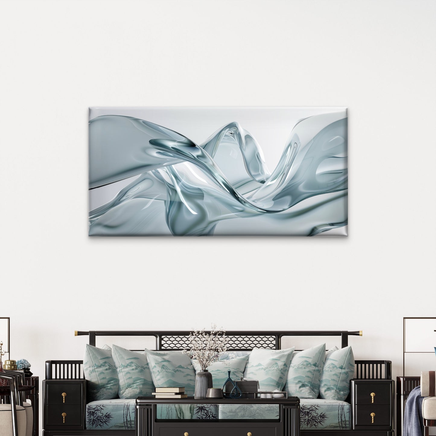 Liquid Glass Wave Flow Wall Art Canvas Office Home Room Framed 120x60cm - Bella Home Decor