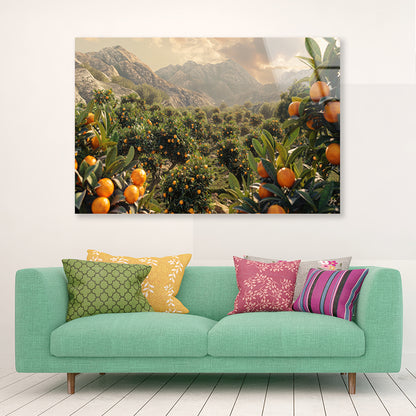 Oranges Growing, Mountain and the Sky Acrylic Glass Print Tempered Glass Wall Art 100% Made in Australia Ready to Hang - Bella Home Decor