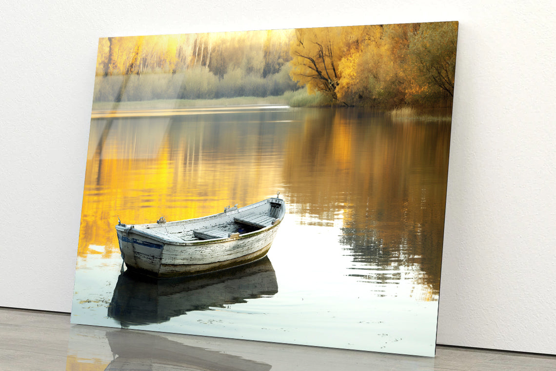 Boat, Lake & Trees Acrylic Glass Print Tempered Glass Wall Art 100% Made in Australia Ready to Hang - Bella Home Decor