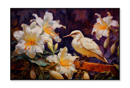 Birds & White Flower Oil Painting Wall Art Limited Edition High Quality Print