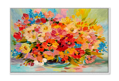 Colorful Bouquet Of Summer Flowers Oil Painting Limited Edition High Quality Print Canvas Box Framed White