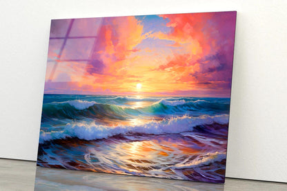 Mesmerizing Sunsets & Sea View Painting Coastal Horizons  Acrylic Glass Print Tempered Glass Wall Art 100% Made in Australia Ready to Hang