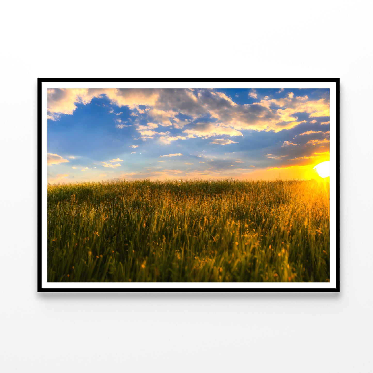 A Field Of Grass with the Sun Setting Home Decor Premium Quality Poster Print Choose Your Sizes