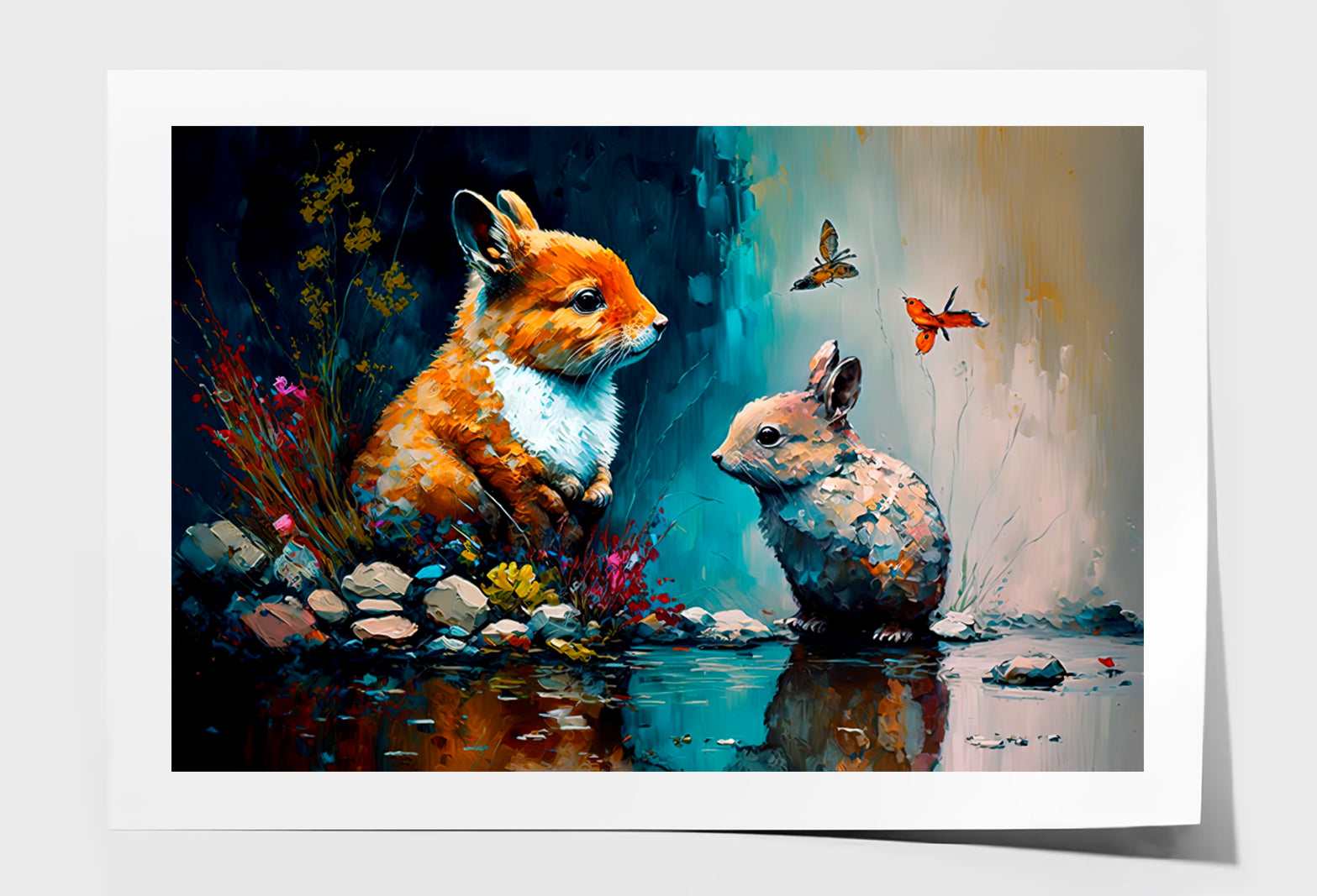 Cute Short Ear Rabbit With Nature Oil Painting Wall Art Limited Edition High Quality Print Unframed Roll Canvas None