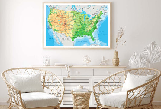 Detailed USA Physical Map Home Decor Premium Quality Poster Print Choose Your Sizes