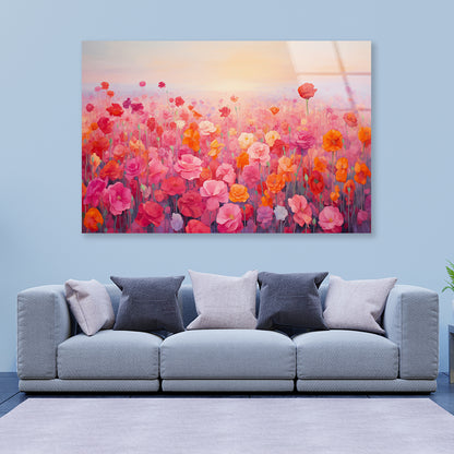 Watercolor Summer Field of Flowers Acrylic Glass Print Tempered Glass Wall Art 100% Made in Australia Ready to Hang - Bella Home Decor
