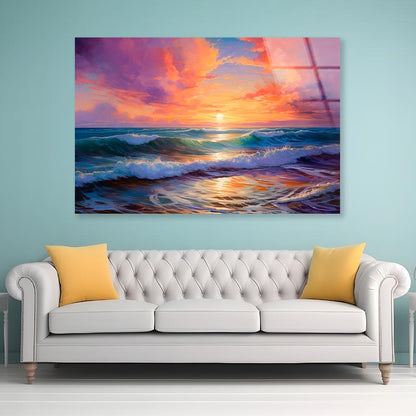 Mesmerizing Sunsets & Sea View Painting Coastal Horizons  Acrylic Glass Print Tempered Glass Wall Art 100% Made in Australia Ready to Hang