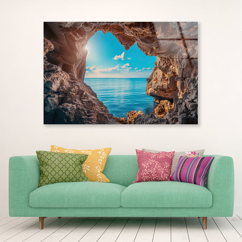 Scenic View of the Ocean with Rocks Acrylic Glass Print Tempered Glass Wall Art 100% Made in Australia Ready to Hang - Bella Home Decor