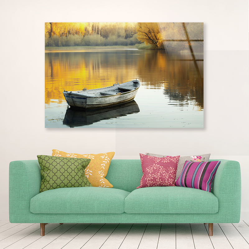 Boat, Lake & Trees Acrylic Glass Print Tempered Glass Wall Art 100% Made in Australia Ready to Hang - Bella Home Decor