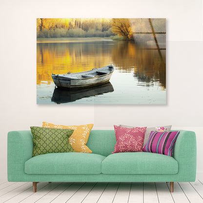 Boat, Lake & Trees Acrylic Glass Print Tempered Glass Wall Art 100% Made in Australia Ready to Hang - Bella Home Decor