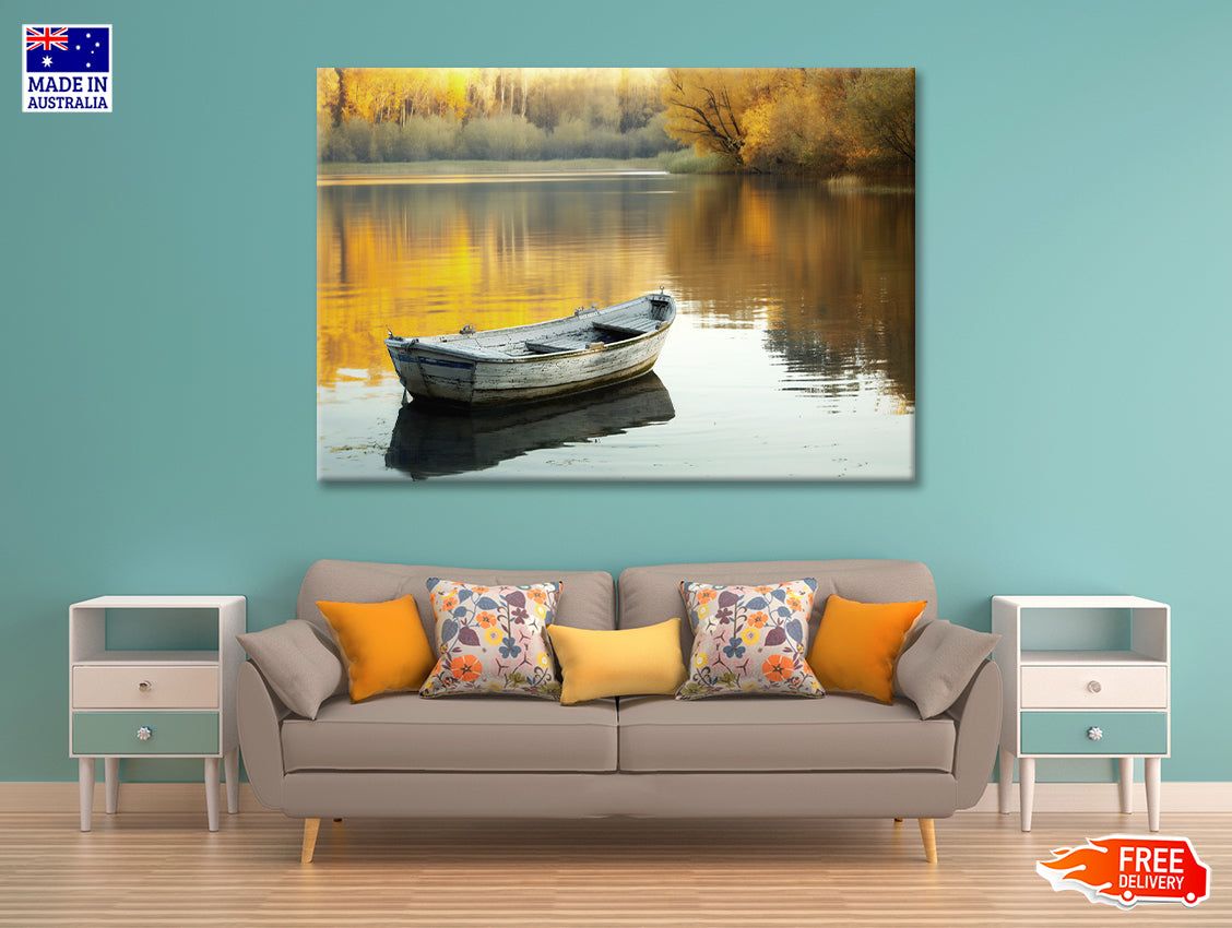 Boat, Lake & Trees Print 100% Australian Made - Bella Home Decor